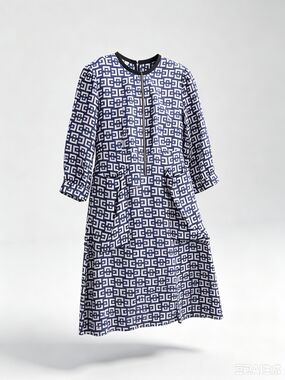 MARNI Blue and White Geometric Print Midi Dress